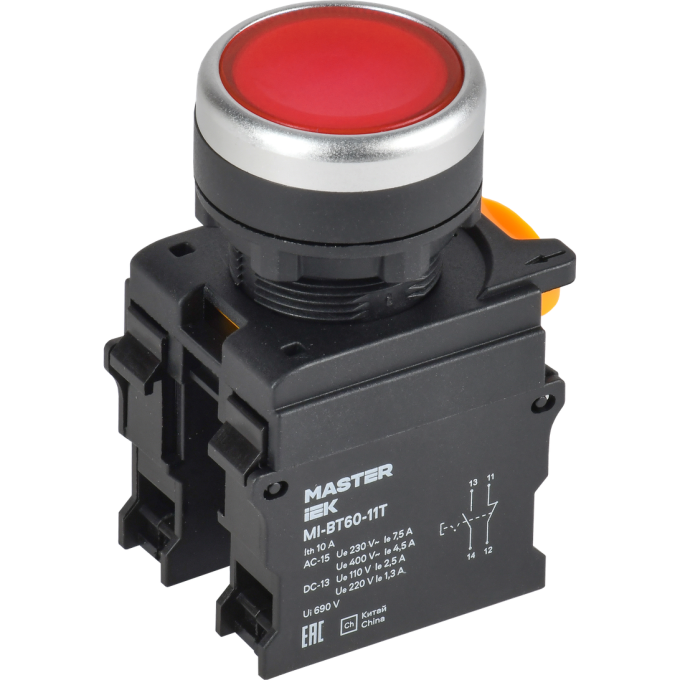 Кнопка с фиксацией IEK MASTER MI-BT60-11T-3-21-K04 d=22мм 1NO+1NC красная MI-BT60-11T-31-21-K04