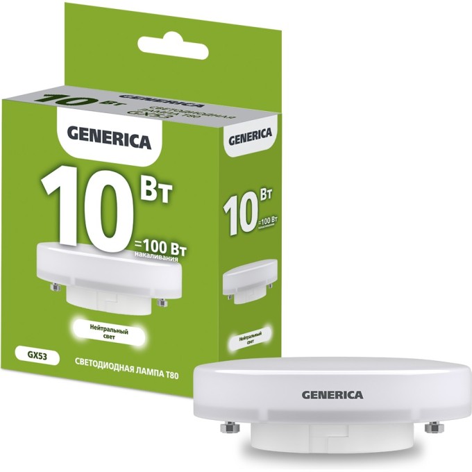 Лампа светодиодная IEK GENERICA T80 таблетка 10Вт 230В 4000К GX53 LL-T80-10-230-40-GX53-G